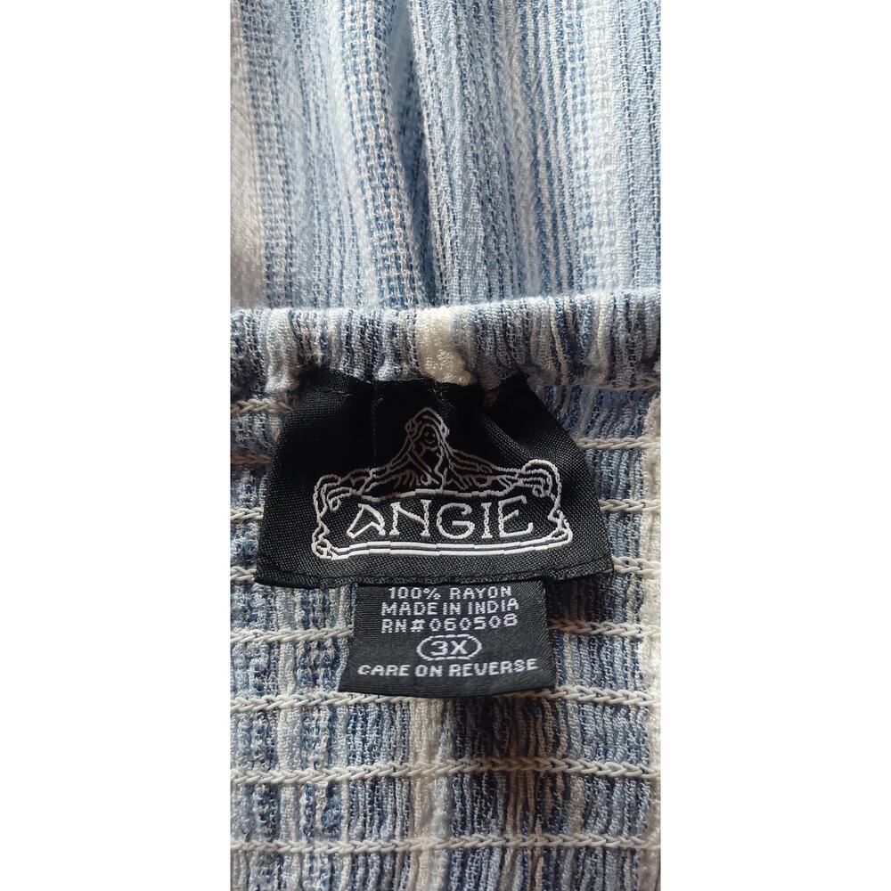 Angie Plus Size 2X Blue White Striped Tiered Boho Sundress Tie Front Beach Gauze - Picture 6 of 7